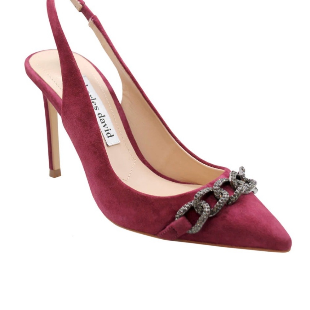 Charles David Red Chain Detail Stiletto Heels Size 5.5 New